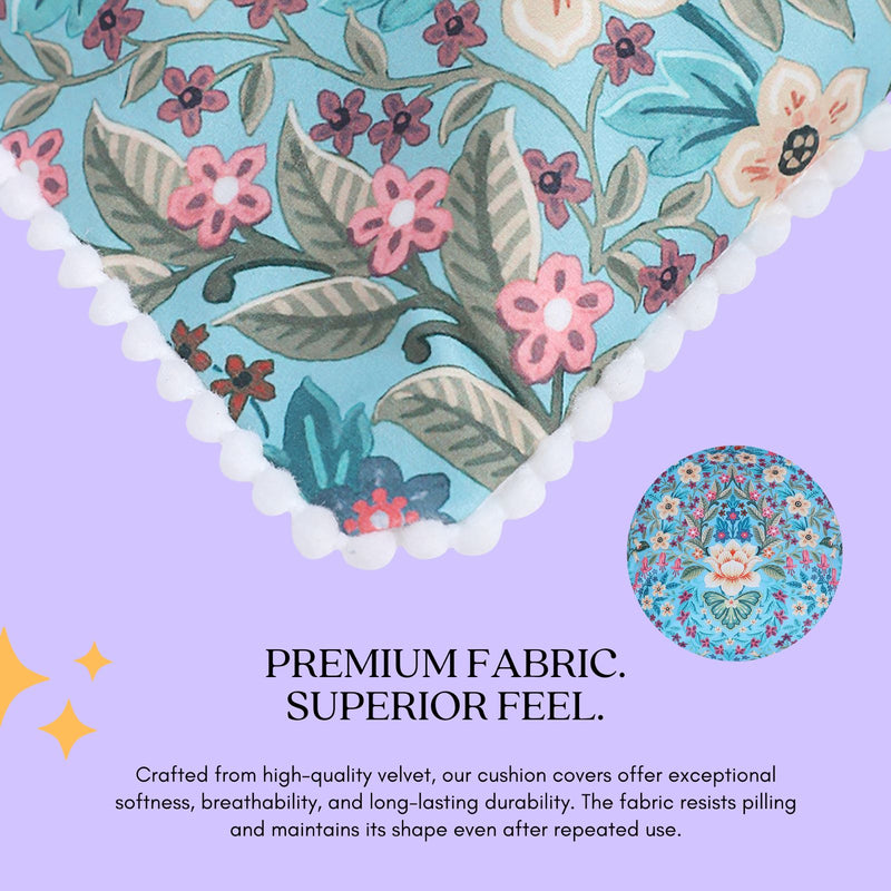 Blue Floral Velvet Cushion Covers – Set of 2