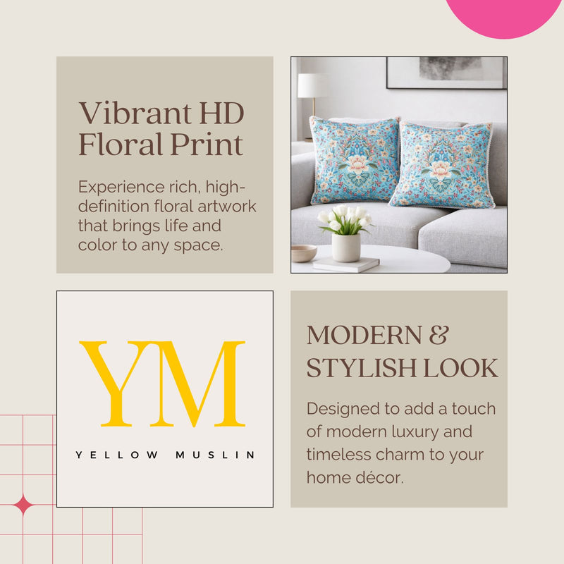 Blue Floral Velvet Cushion Covers – Set of 2