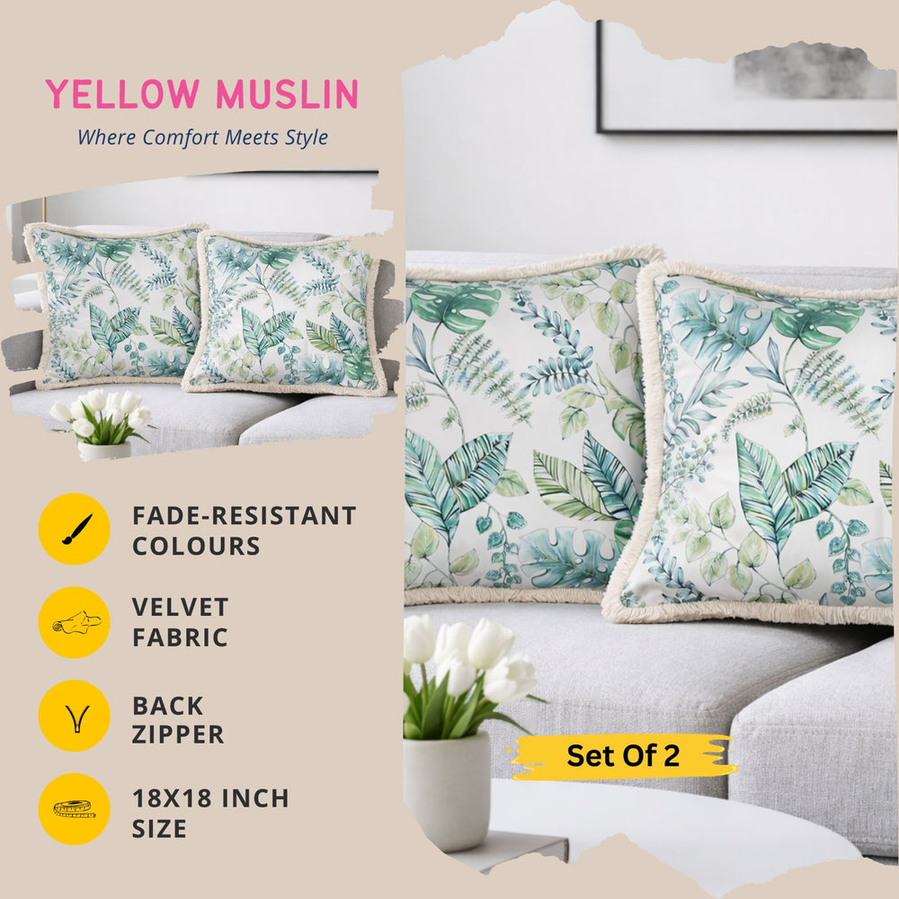 Botanical Green Velvet Cushion Covers – Set of 2
