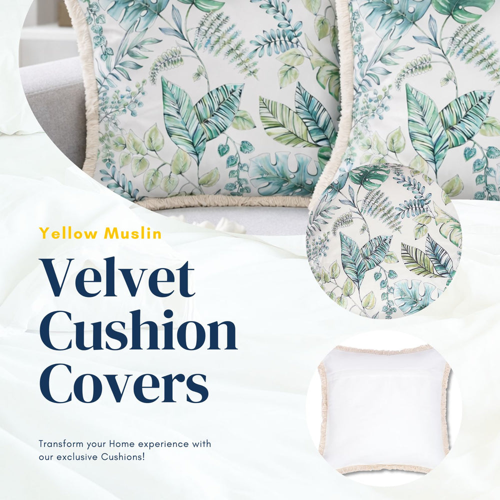 Botanical Green Velvet Cushion Covers – Set of 2