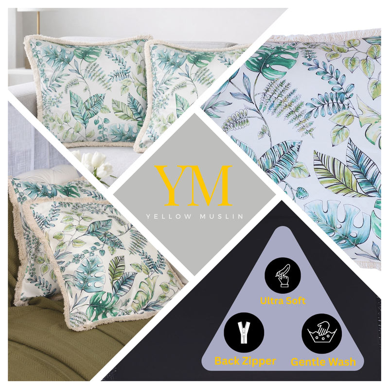 Botanical Green Velvet Cushion Covers – Set of 2