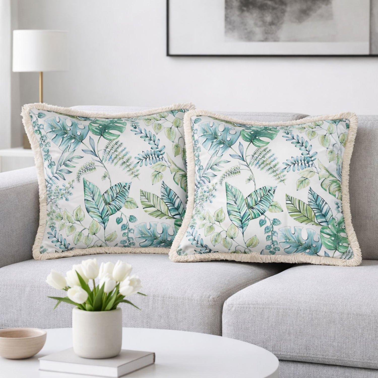 Botanical Green Velvet Cushion Covers – Set of 2