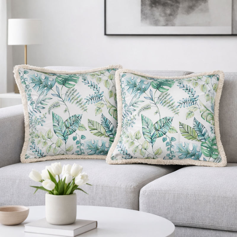 Botanical Green Velvet Cushion Covers – Set of 2