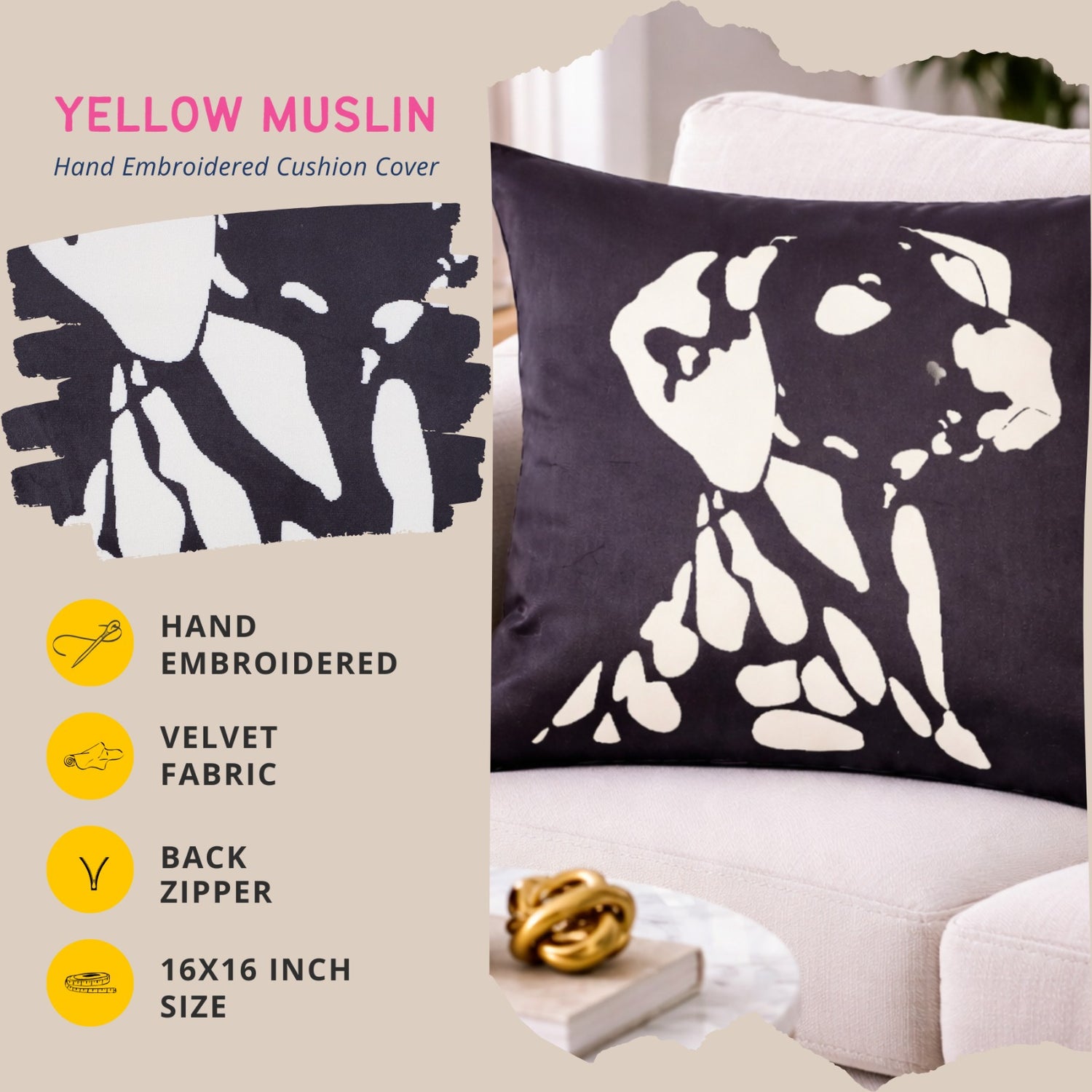 Black & White Dog Cushion Cover