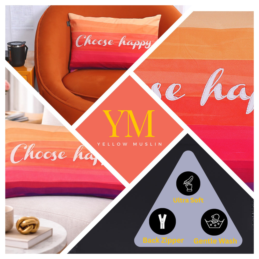 Multicolour Velvet “Choose Happy” Cushion Cover