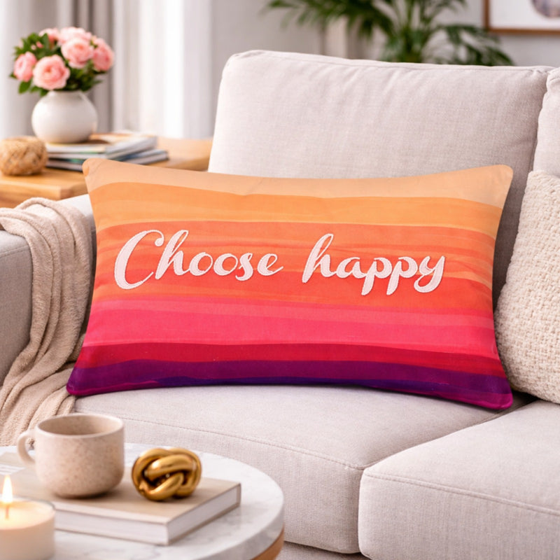 Multicolour Velvet “Choose Happy” Cushion Cover