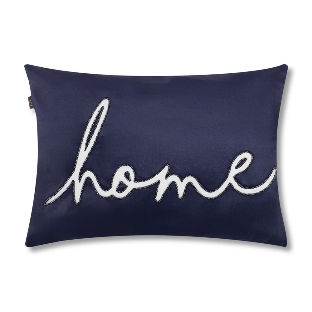 Navy Blue Velvet “Home” Embroidered Cushion Cover