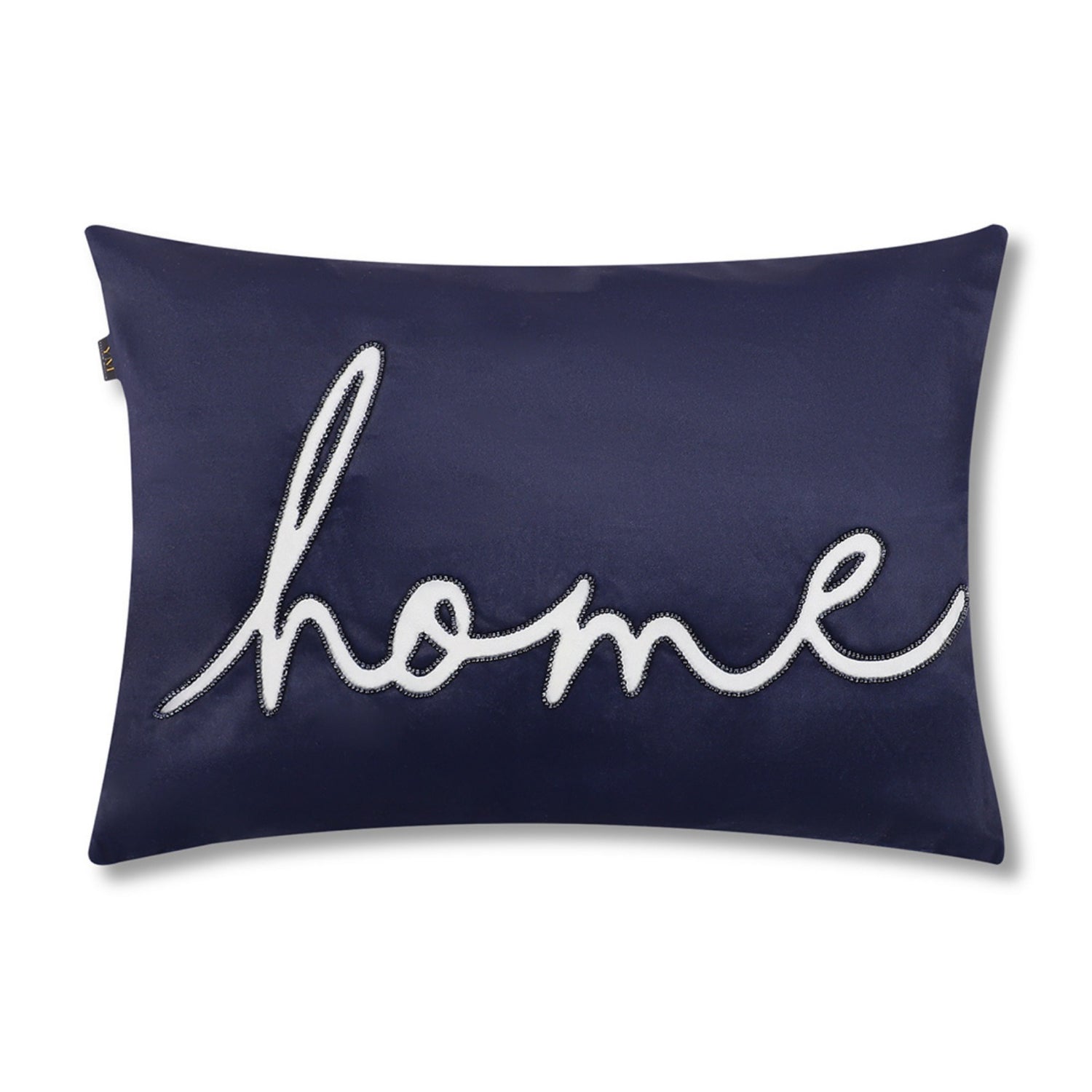 Navy Blue Velvet “Home” Embroidered Cushion Cover
