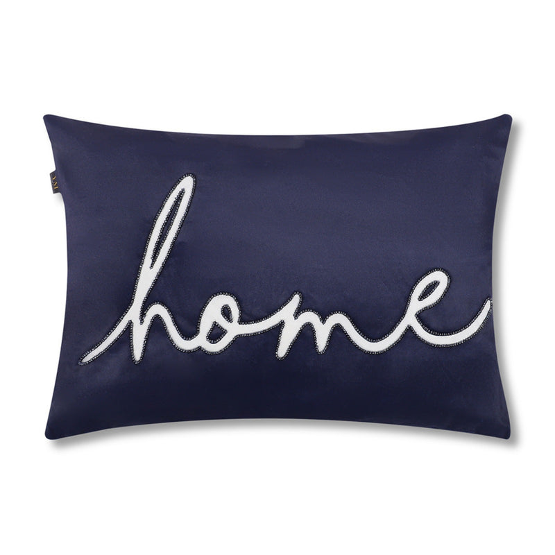 Navy Blue Velvet “Home” Embroidered Cushion Cover
