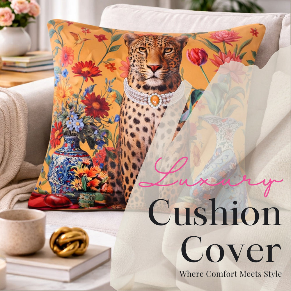 Hand Embroidered Cushion Cover, Multicolor Premium Velvet, 16x16 Inch Decorative Throw Pillowcase for Sofa, Couch, Bed, Chair (1, Tiger Jewel)