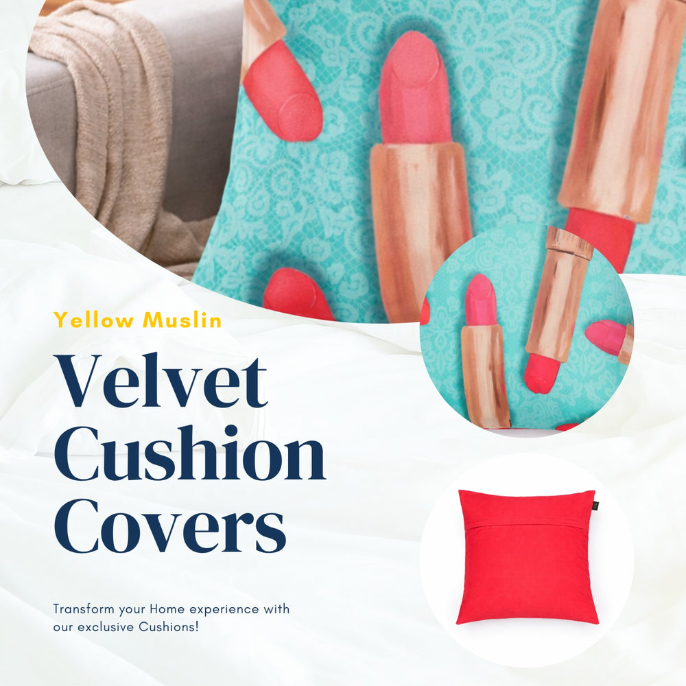Turquoise Velvet Lipstick Print Cushion Cover
