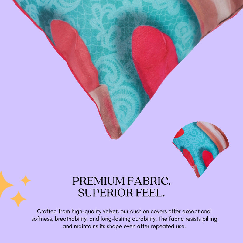 Turquoise Velvet Lipstick Print Cushion Cover