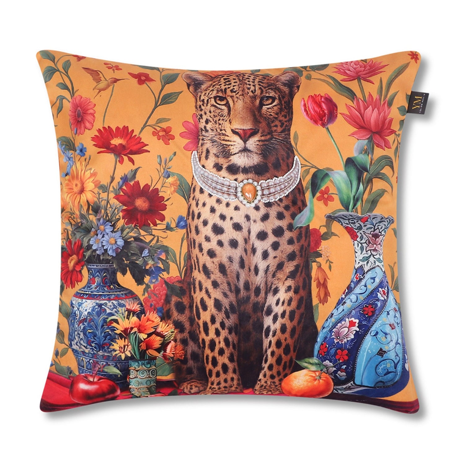 Regal Leopard Embroidered Velvet Cushion Cover