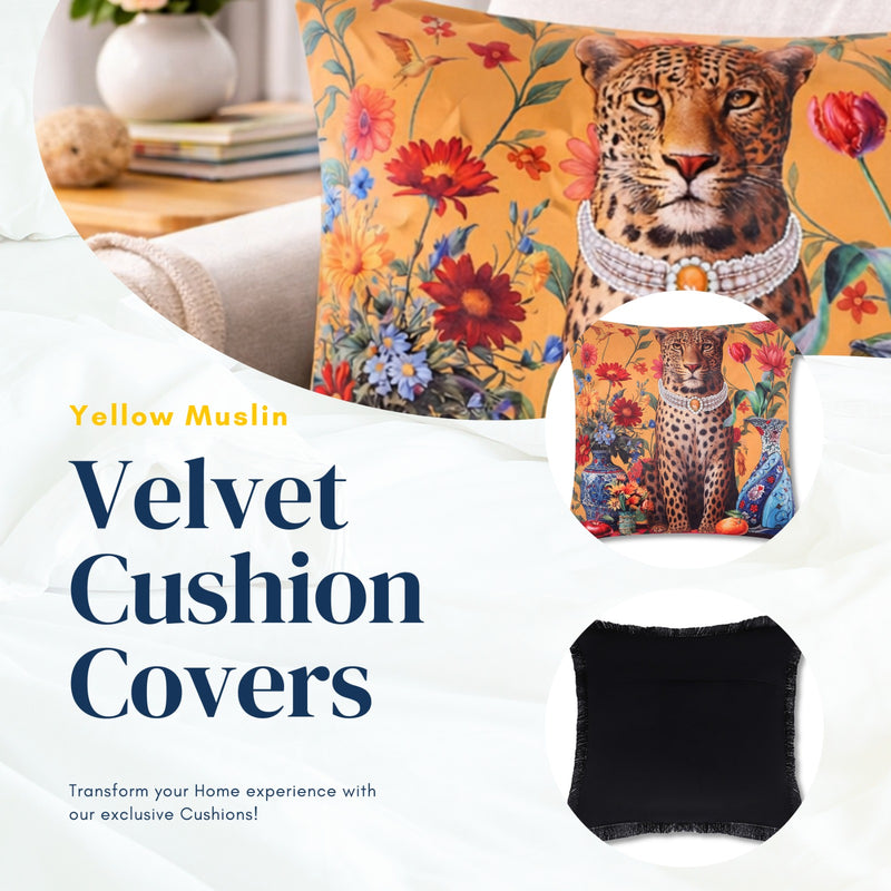 Regal Leopard Embroidered Velvet Cushion Cover