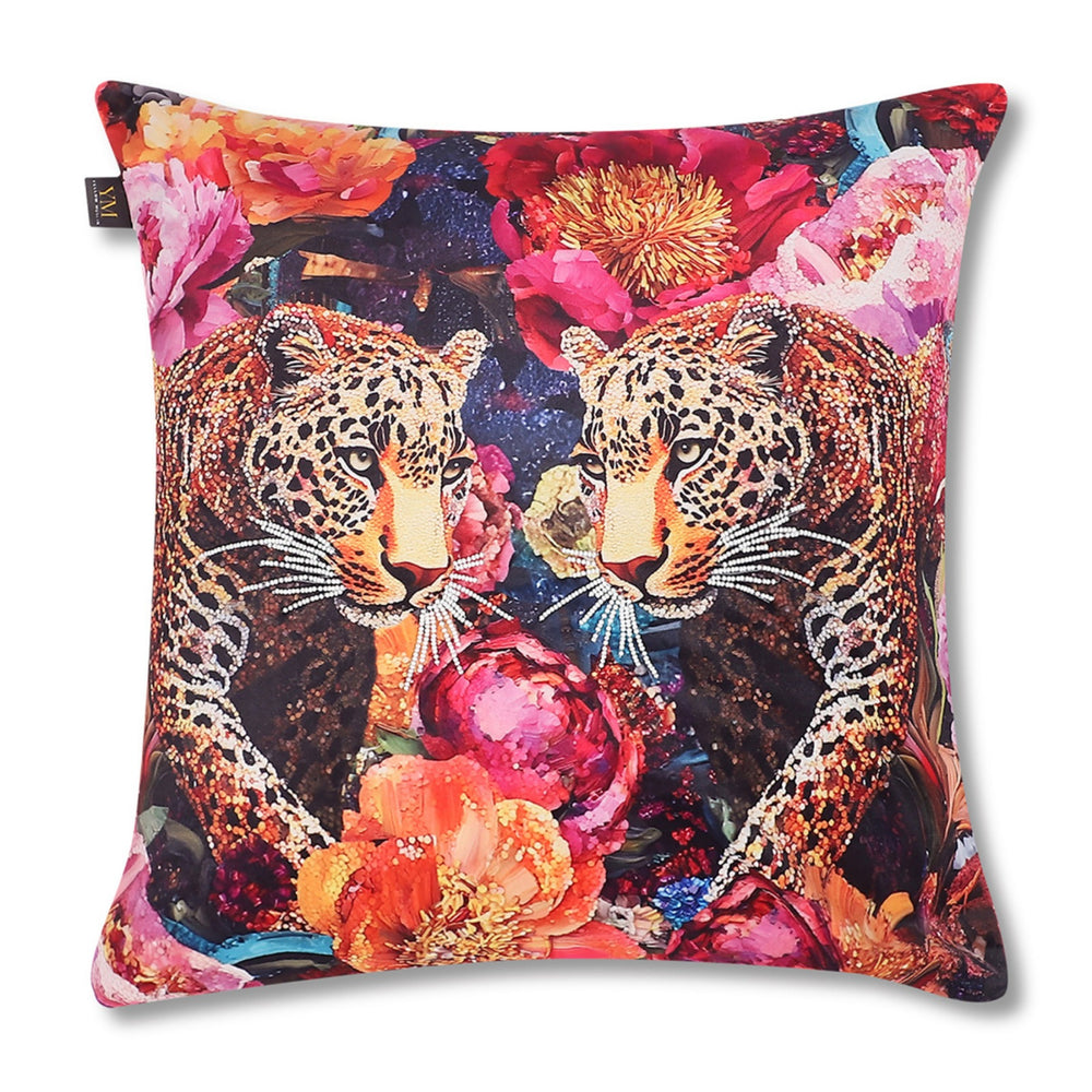 Hand Embroidered Twin Leopard Velvet Cushion Cover