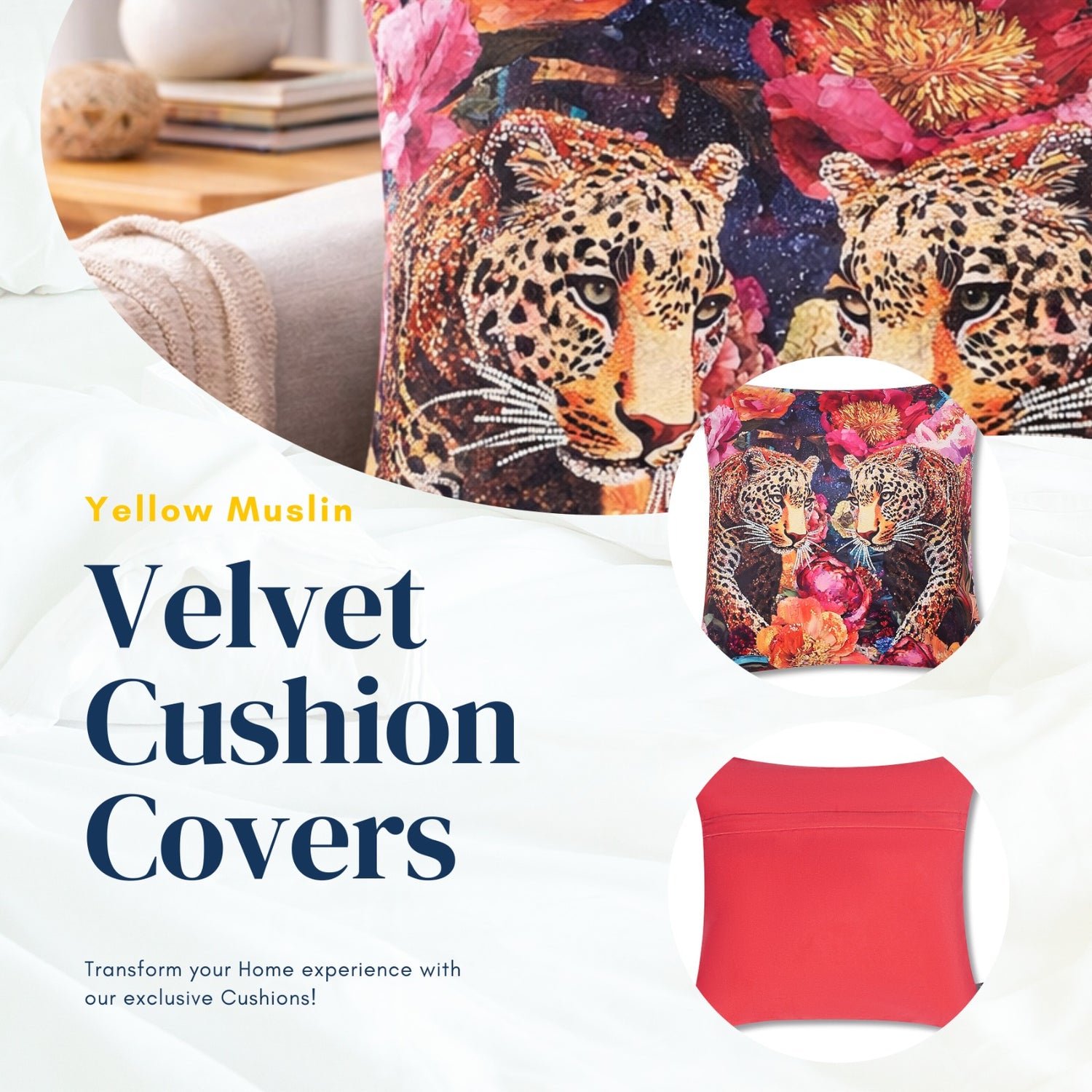Hand Embroidered Twin Leopard Velvet Cushion Cover