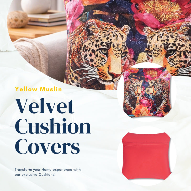 Hand Embroidered Twin Leopard Velvet Cushion Cover