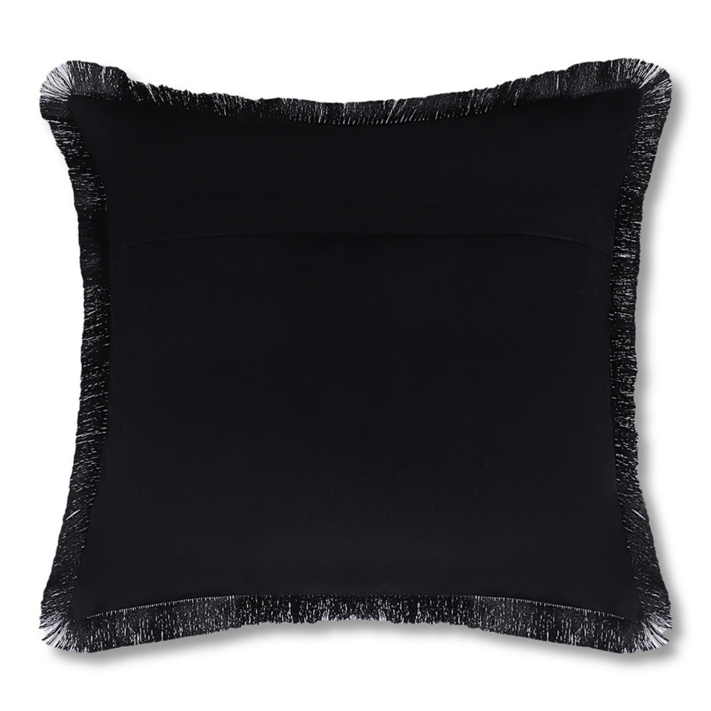 Tropical Tiger Embroidered Velvet Cushion Cover with Black Fringe