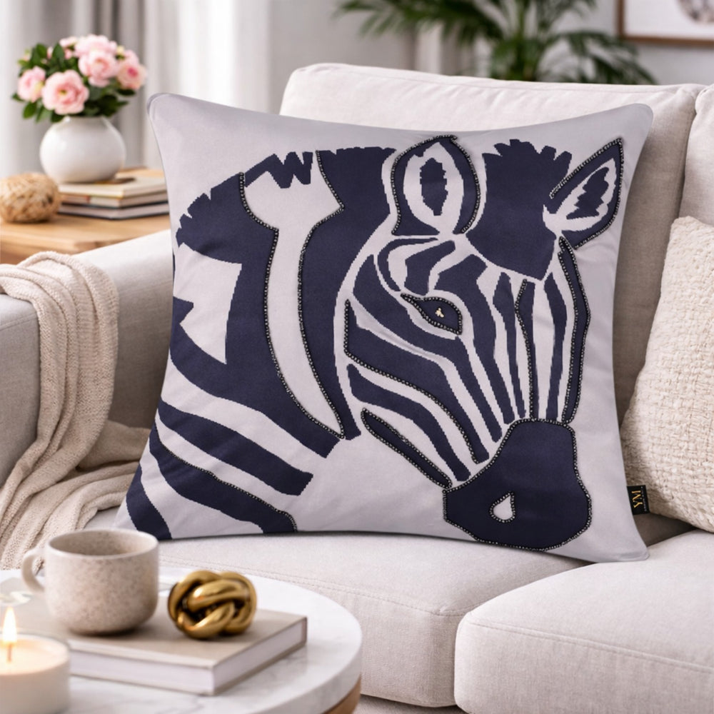 Hand Embroidered Zebra Cushion Cover