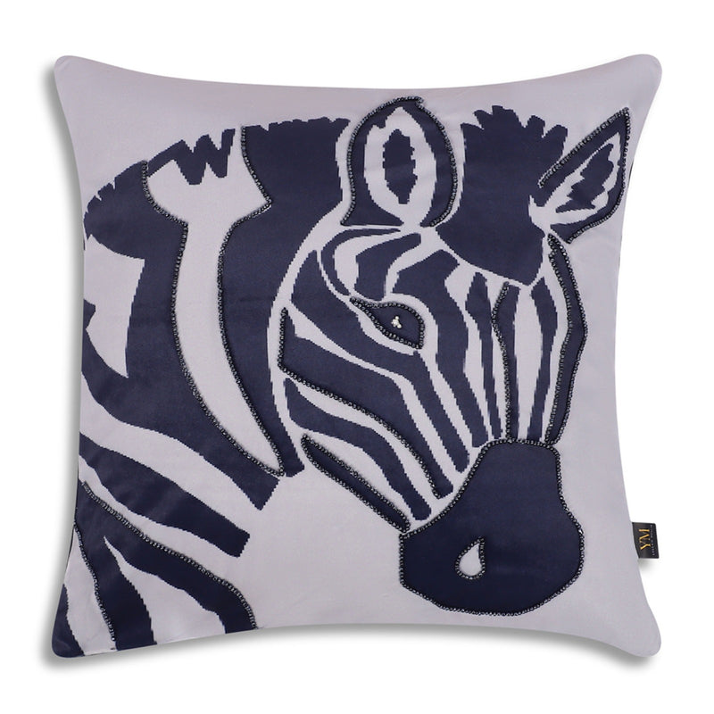 Hand Embroidered Zebra Cushion Cover