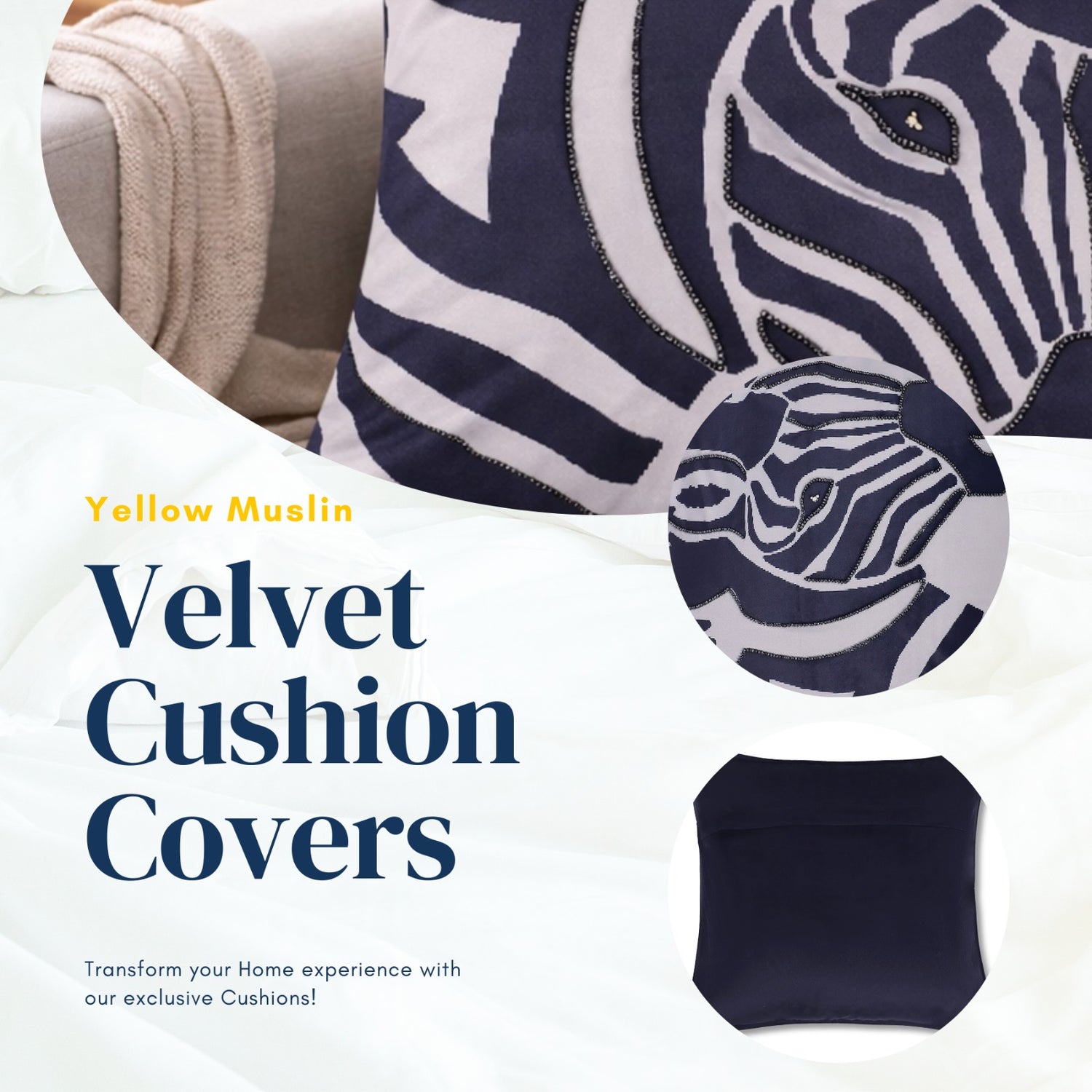 Hand Embroidered Zebra Cushion Cover