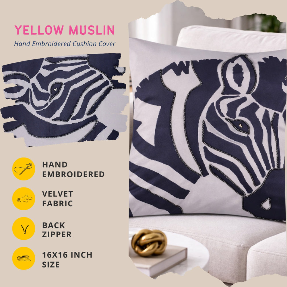 Hand Embroidered Zebra Cushion Cover