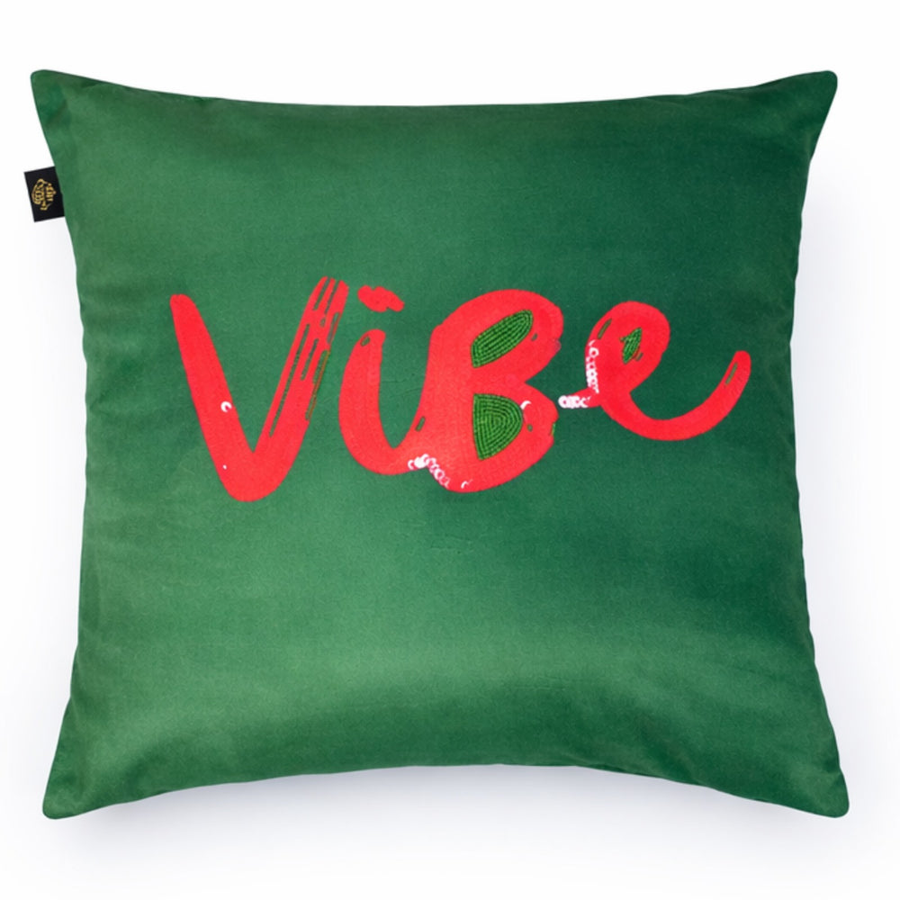 Hand Embroidered “Vibe” Velvet Cushion Cover
