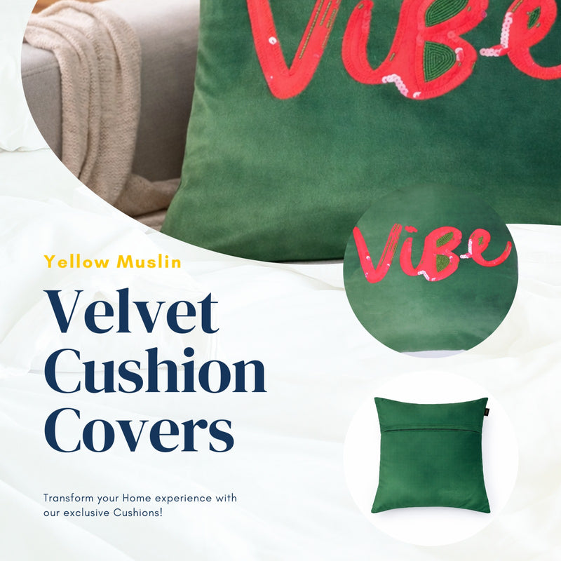 Hand Embroidered “Vibe” Velvet Cushion Cover