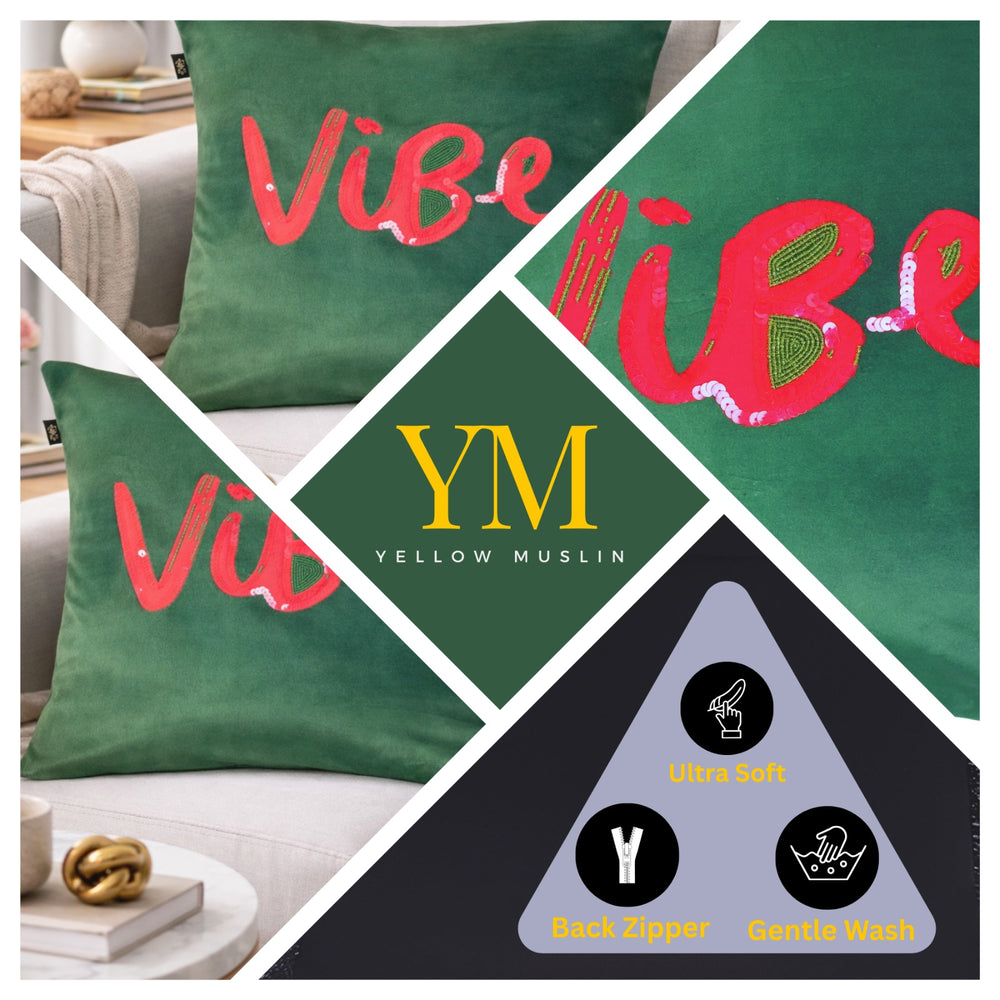 Hand Embroidered “Vibe” Velvet Cushion Cover