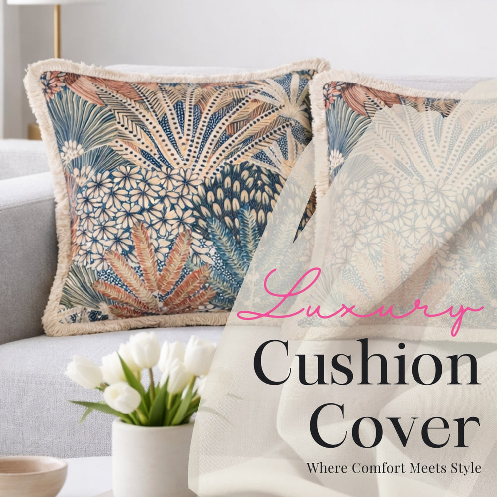 Blue Botanical Velvet Cushion Covers – Set of 2