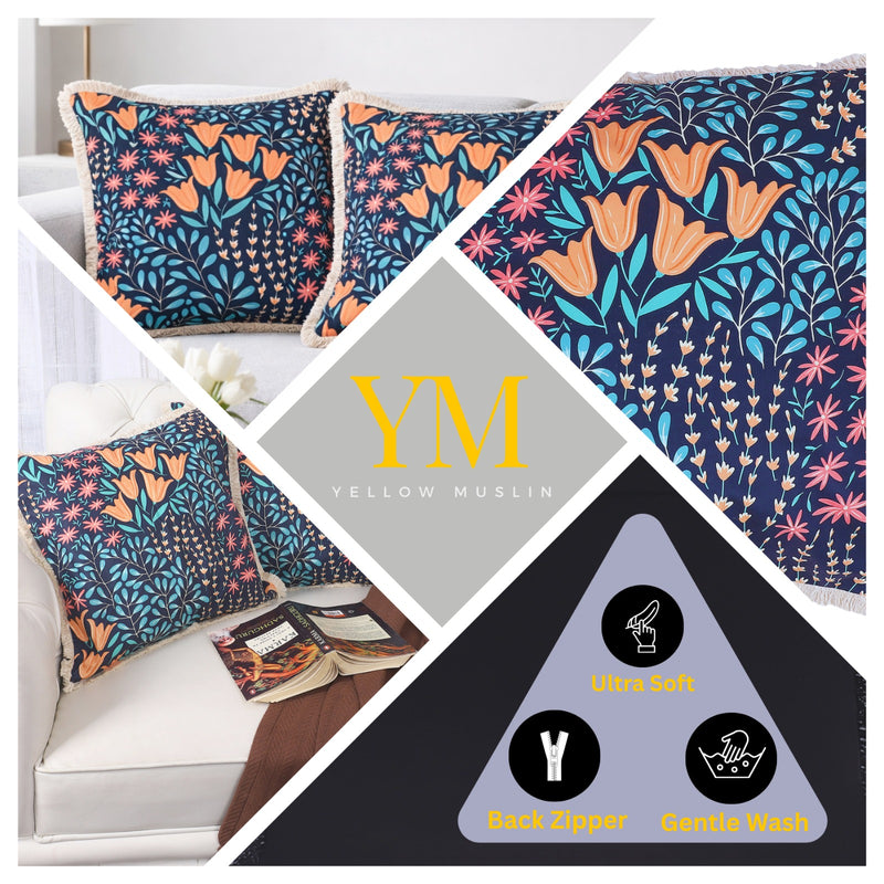 Navy Floral Velvet Cushion Covers – Set of 2