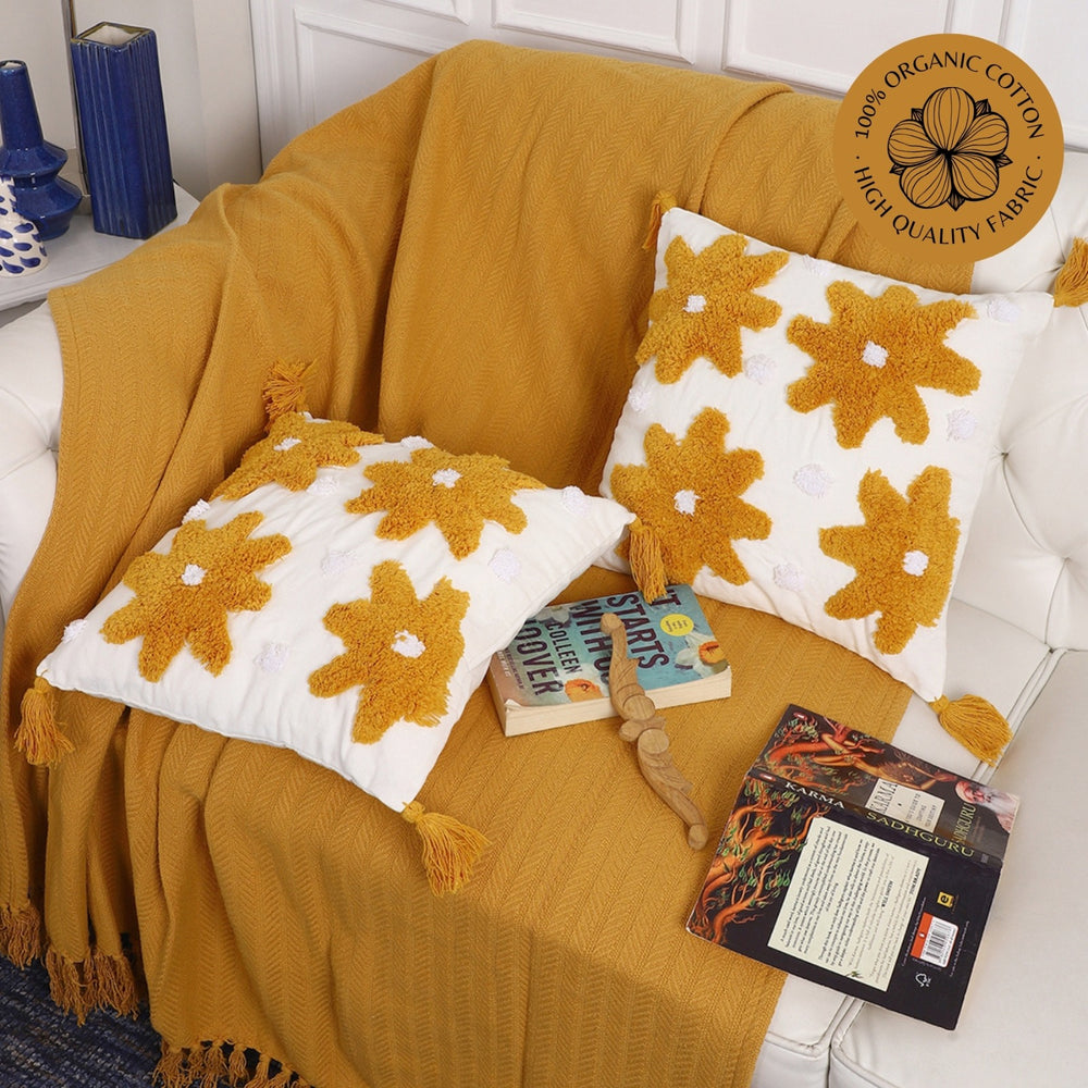 Hand Tufted Daisy Cotton Cushion Covers – Set of 2