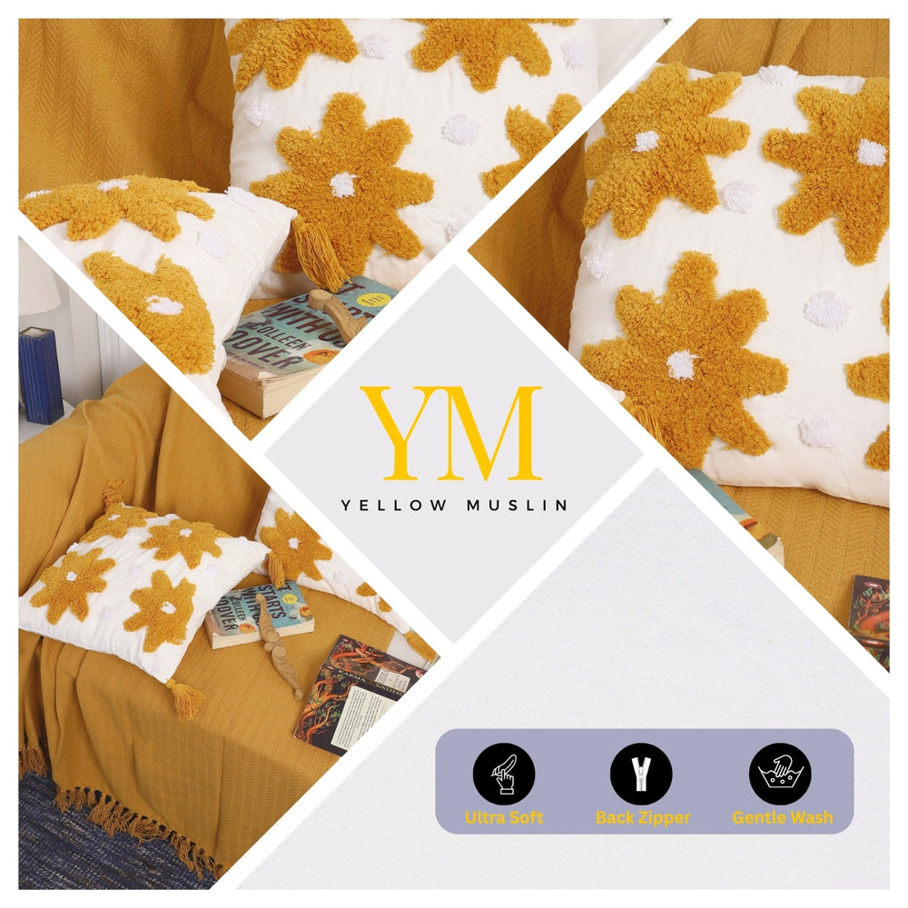 Hand Tufted Daisy Cotton Cushion Covers – Set of 2