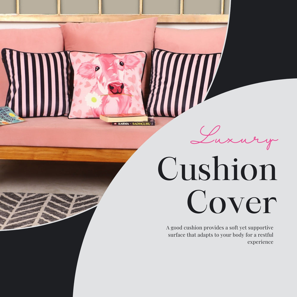 Country Chic Cow & Stripe Hand Embroidered Velvet Cushion Covers – Set of 3