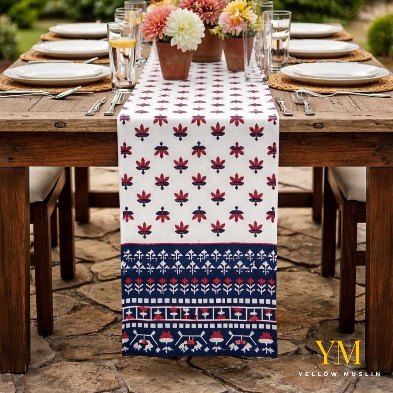 Crimson Indigo Heritage Table Runner