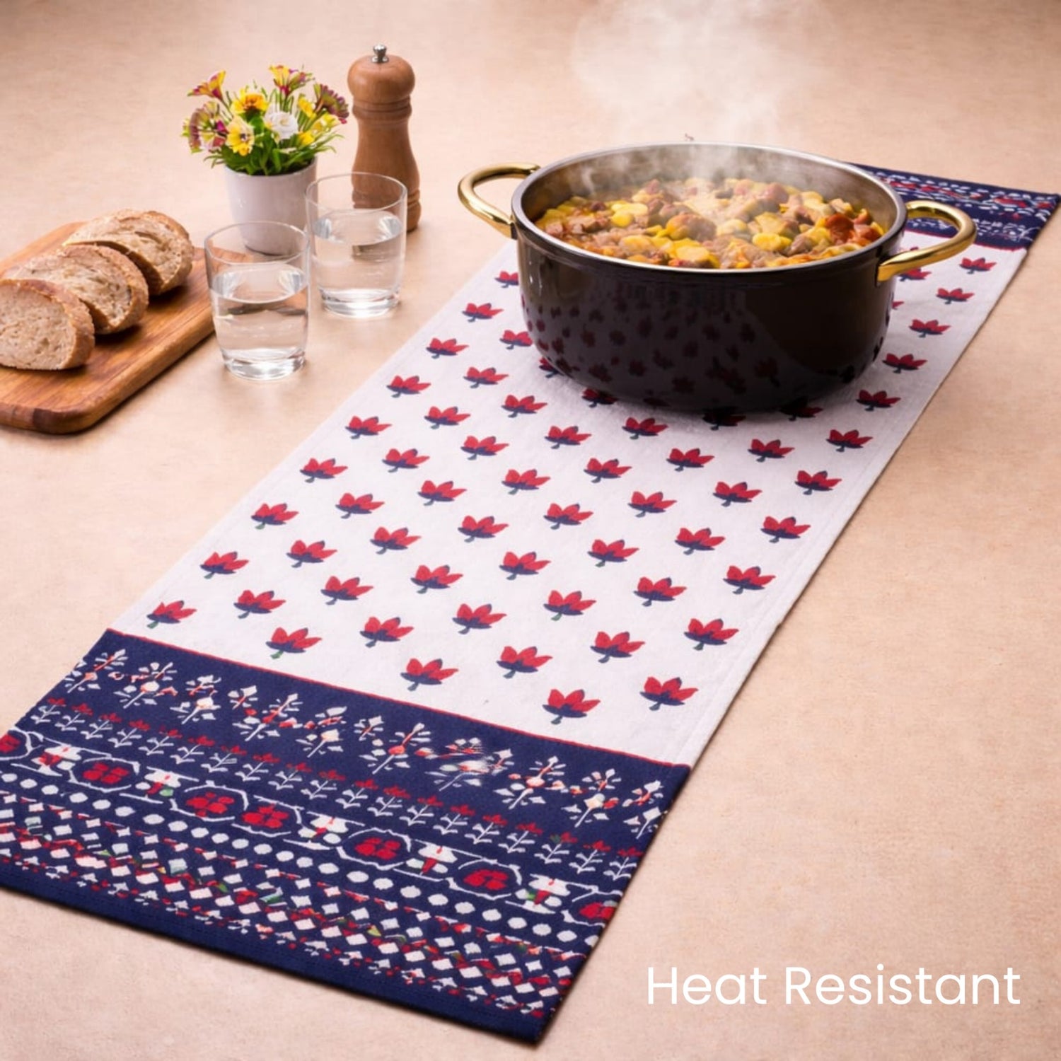 Crimson Indigo Heritage Table Runner