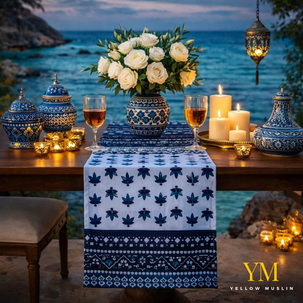 Indigo Bloom Handcrafted Table Runner