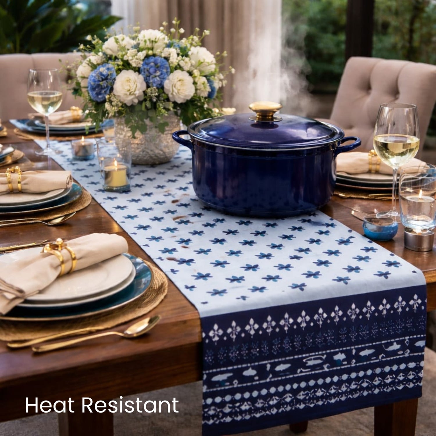 Indigo Bloom Handcrafted Table Runner