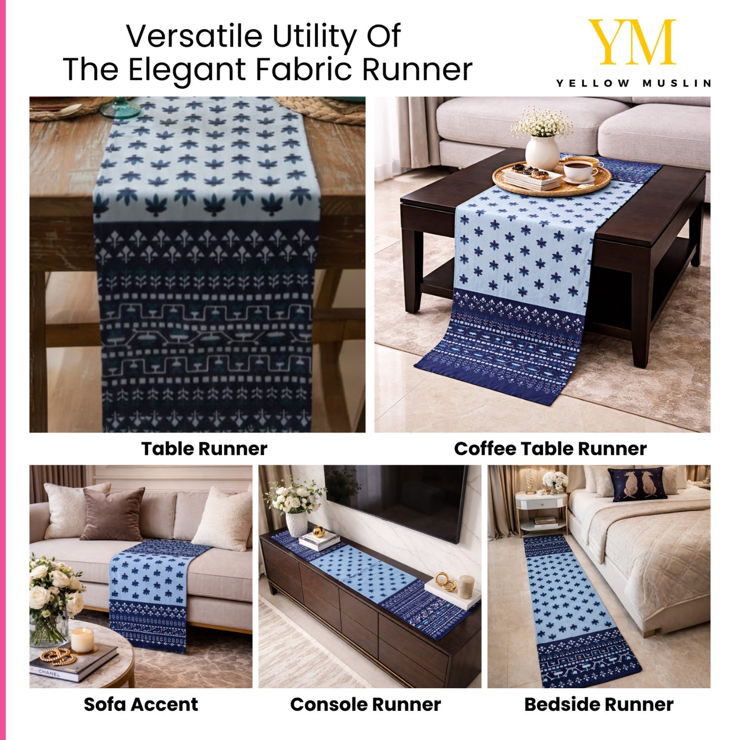 Indigo Bloom Handcrafted Table Runner
