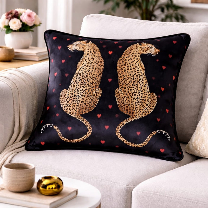 Black Velvet Twin Leopard Cushion Cover