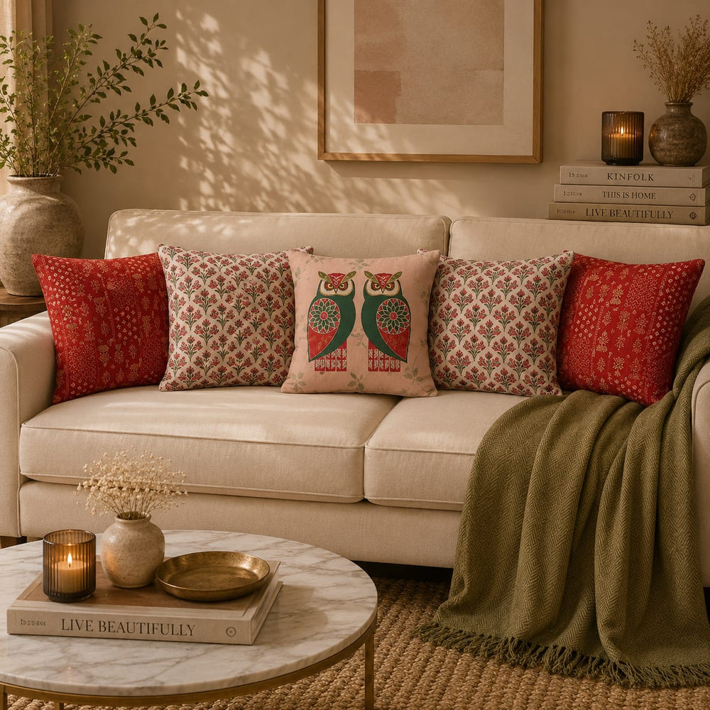 The Heritage Edit – Handcrafted owl Cushion Collection – Set of 5