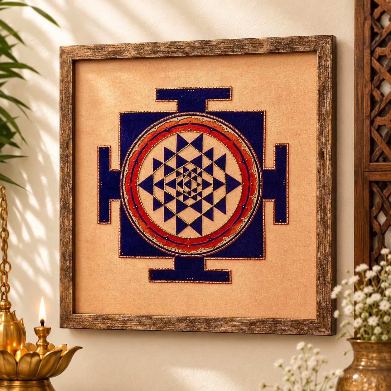 Sacred Shree Yantra – Indigo & Vermilion