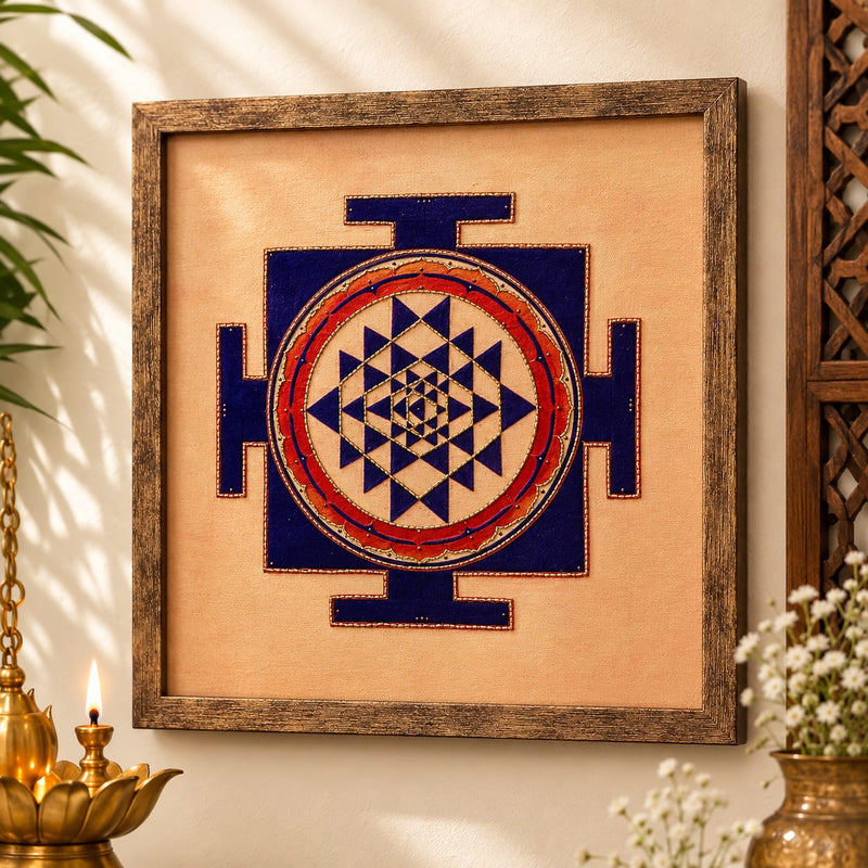 Sacred Shree Yantra – Indigo & Vermilion