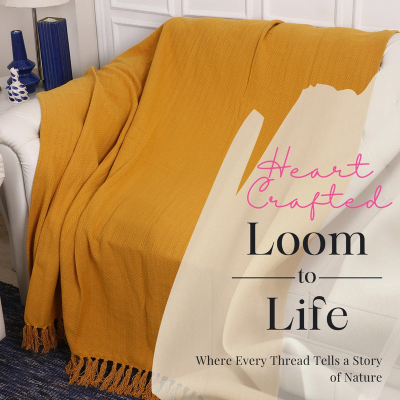 Mustard Herringbone Textured Throw