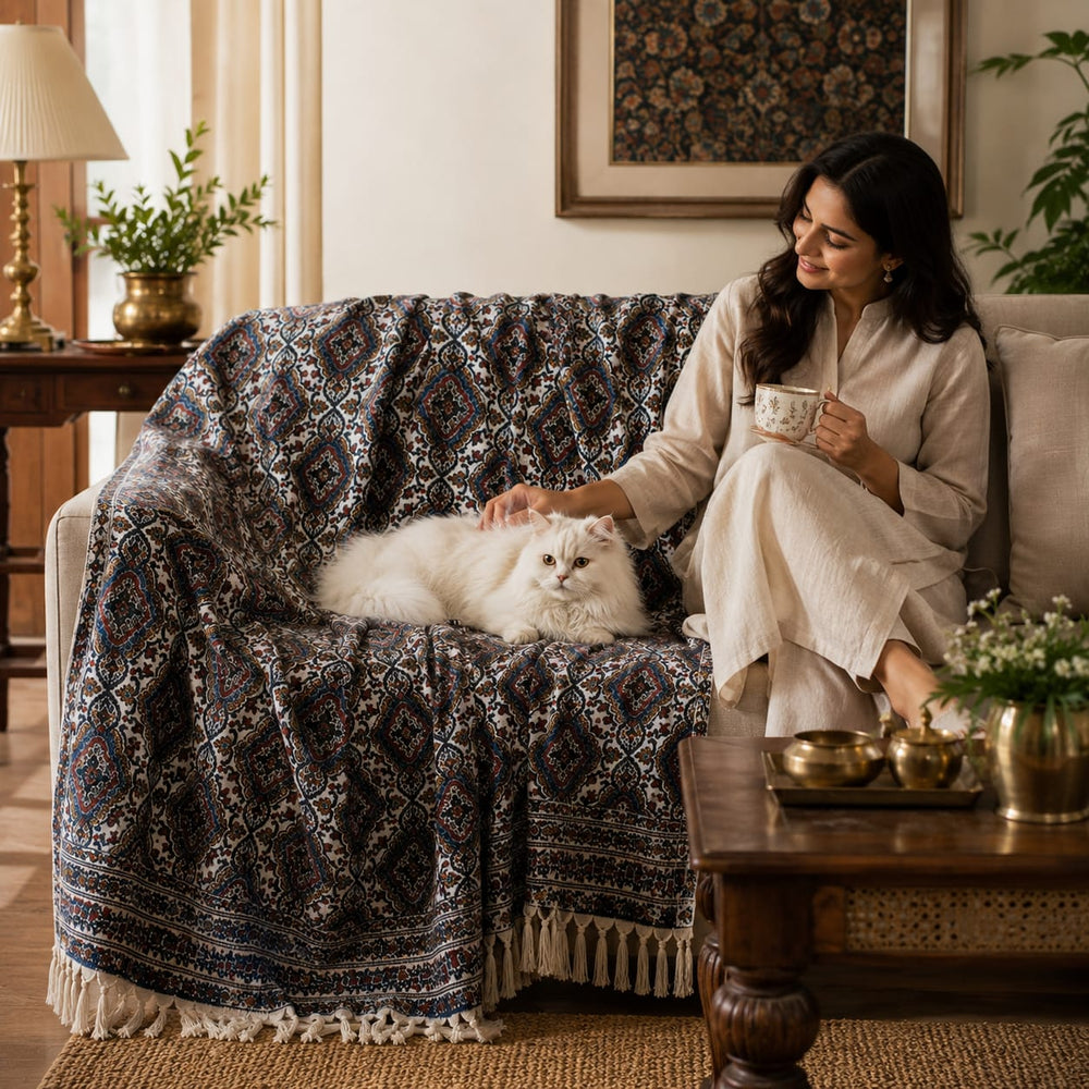 Hand Block Printed Cotton All-Season Throw