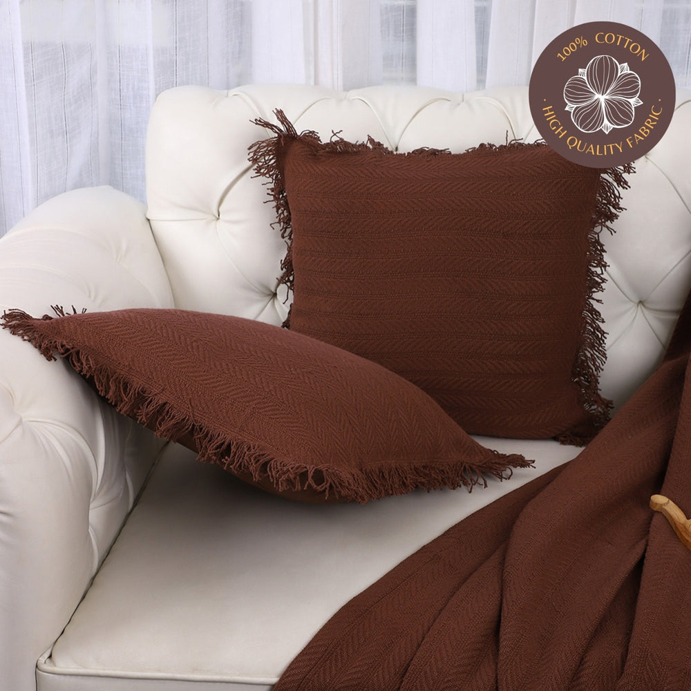 Chocolate Brown Herringbone Cushion Covers – Set of 2