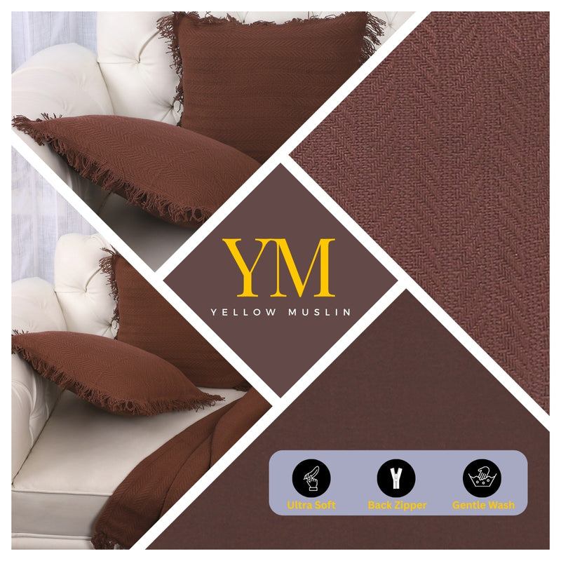 Chocolate Brown Herringbone Cushion Covers – Set of 2