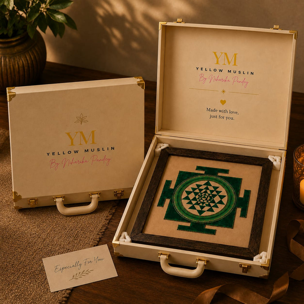 Sacred Emerald  Shree Yantra – Hand Embroidered Art