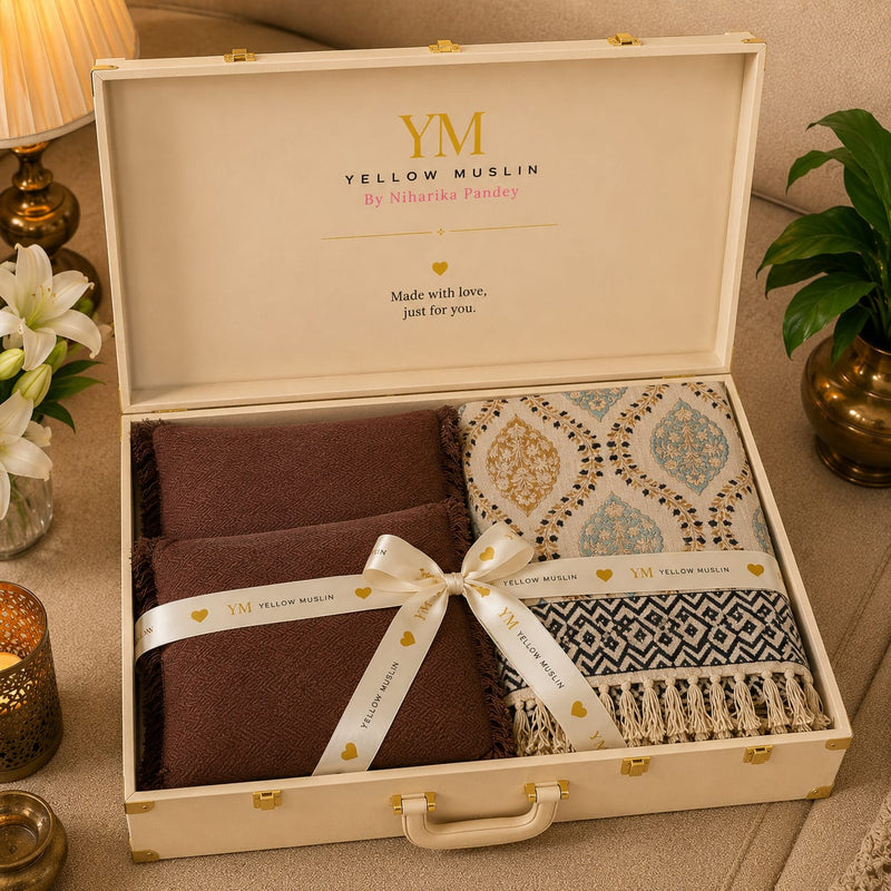 The Artisan Luxe Gift Set – Statement Throw with 2 Fringed Cushions