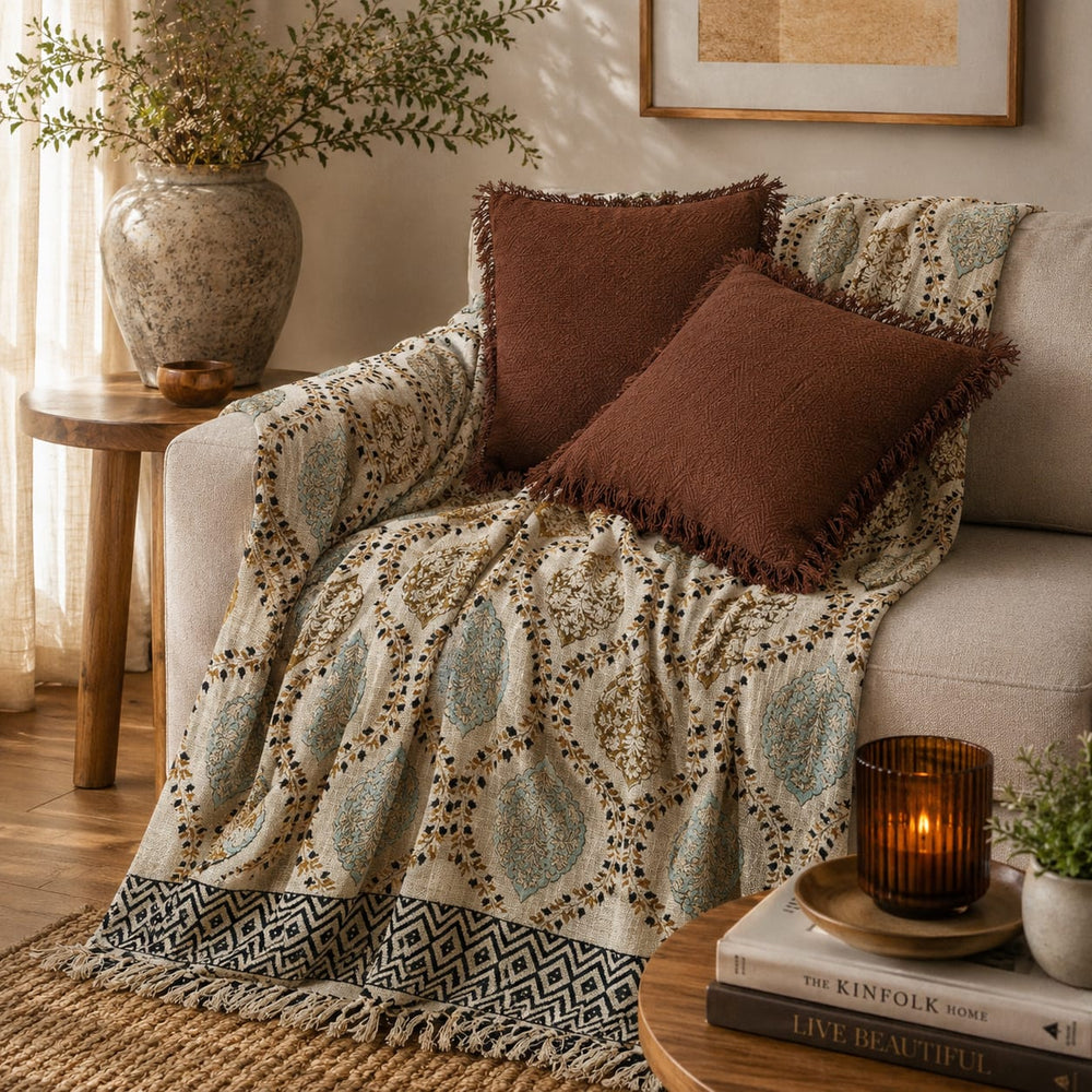 The Artisan Luxe Gift Set – Statement Throw with 2 Fringed Cushions